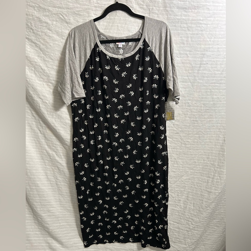 LuLaRoe Dress Julia Black/White/Gray Raccoon Print RN# 142161 Size 3XL